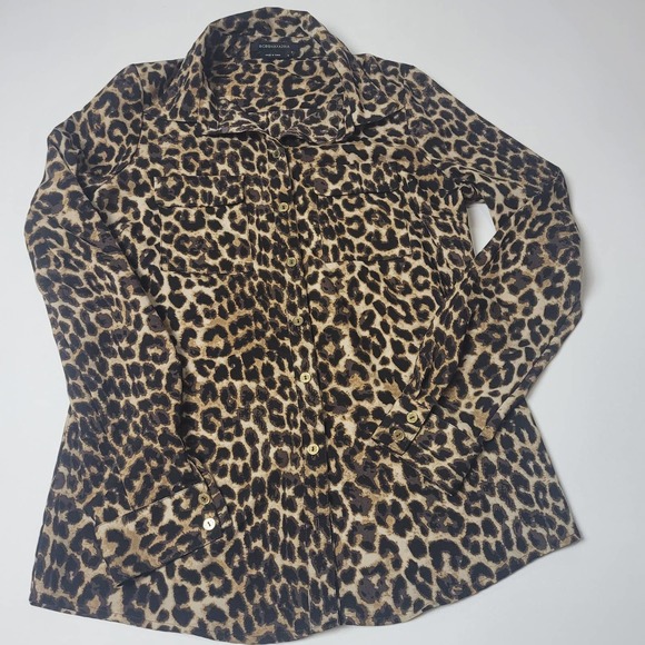 BCBGMaxAzria Tops - BCBGMAXAZRIA Leopard Printed Button Front Blouse Top Double Chest Pockets Size S